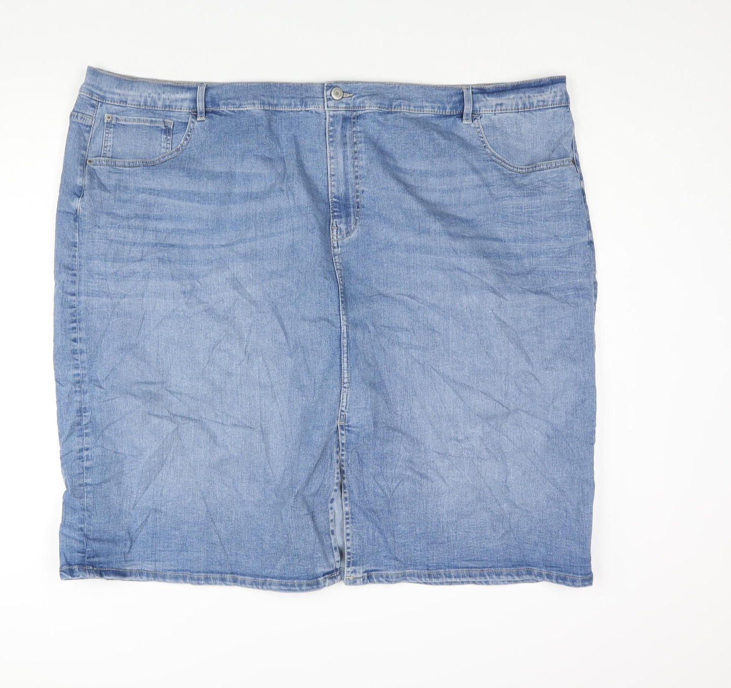 Marks and Spencer Womens Blue Cotton Straight & Pencil Skirt Size 30 Zip