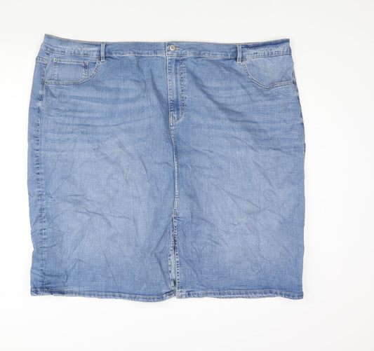 Marks and Spencer Womens Blue Cotton Straight & Pencil Skirt Size 30 Zip