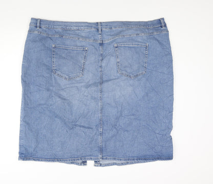 Marks and Spencer Womens Blue Cotton Straight & Pencil Skirt Size 30 Zip