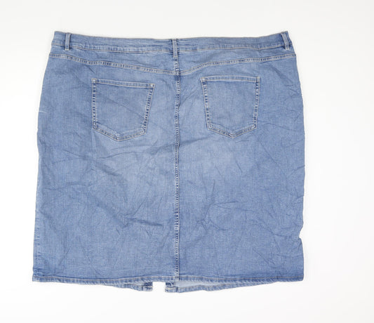 Marks and Spencer Womens Blue Cotton Straight & Pencil Skirt Size 30 Zip