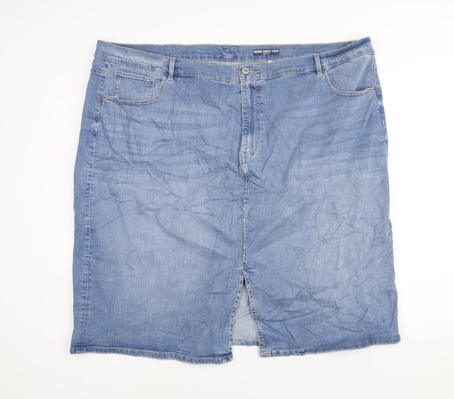 Marks and Spencer Womens Blue Cotton Straight & Pencil Skirt Size 30 Zip