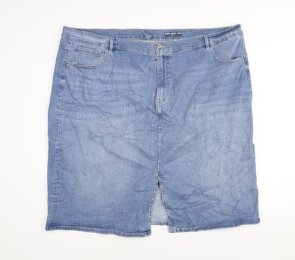 Marks and Spencer Womens Blue Cotton Straight & Pencil Skirt Size 30 Zip