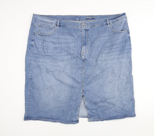 Marks and Spencer Womens Blue Cotton Straight & Pencil Skirt Size 30 Zip