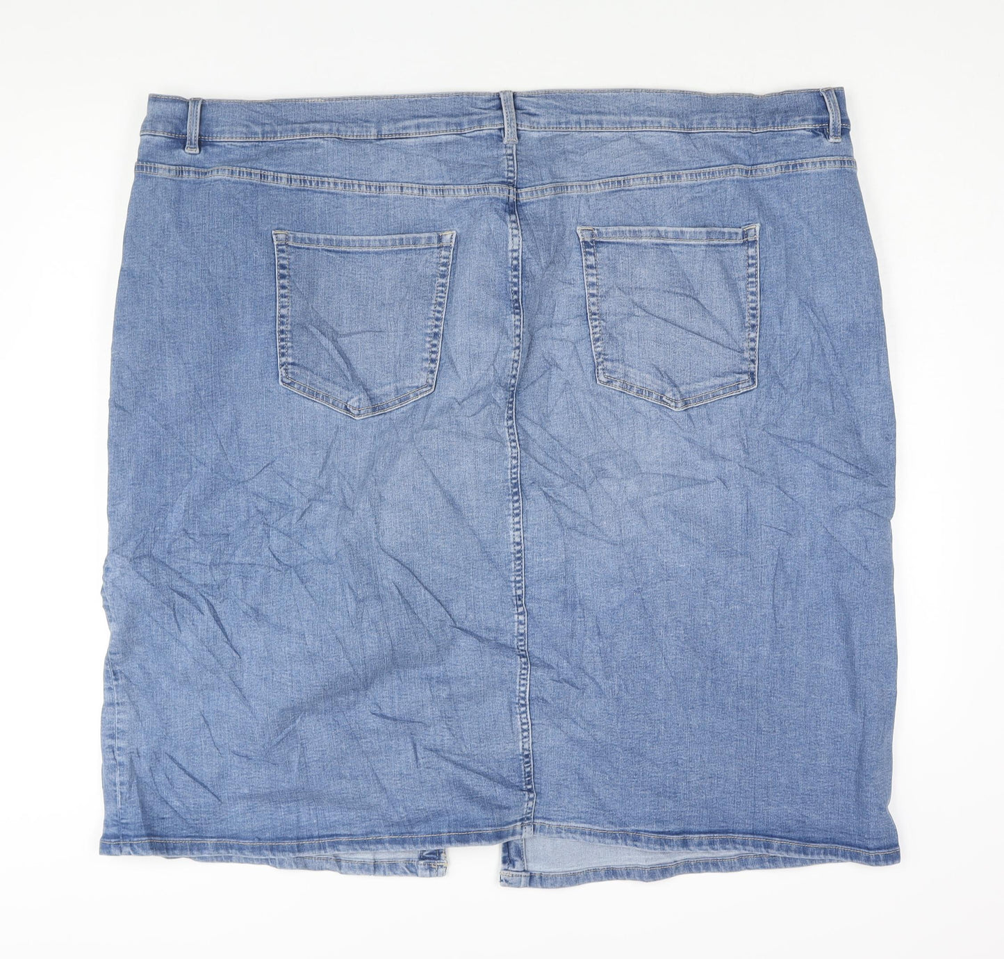 Marks and Spencer Womens Blue Cotton Straight & Pencil Skirt Size 30 Zip