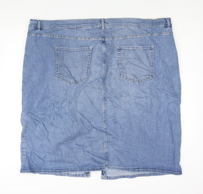Marks and Spencer Womens Blue Cotton Straight & Pencil Skirt Size 30 Zip