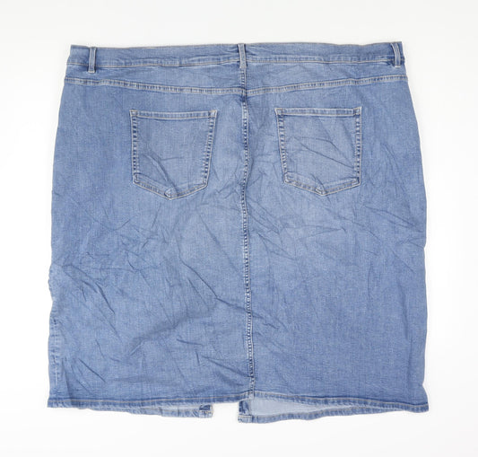 Marks and Spencer Womens Blue Cotton Straight & Pencil Skirt Size 30 Zip