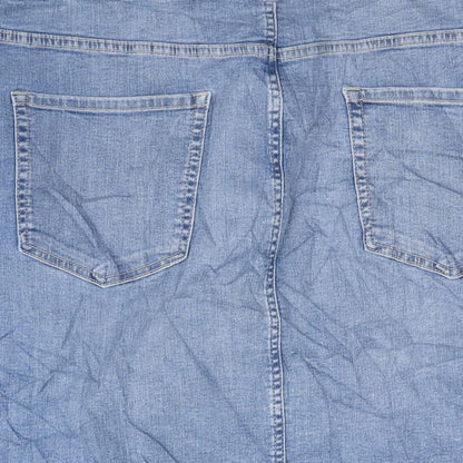 Marks and Spencer Womens Blue Cotton Straight & Pencil Skirt Size 30 Zip