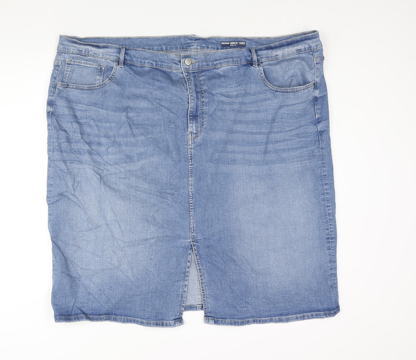 Marks and Spencer Womens Blue Cotton Straight & Pencil Skirt Size 28 Zip