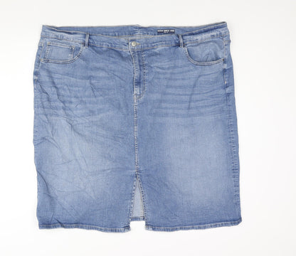 Marks and Spencer Womens Blue Cotton Straight & Pencil Skirt Size 28 Zip