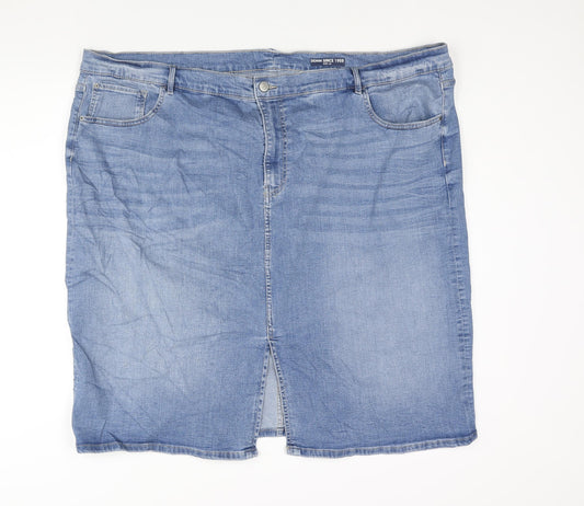 Marks and Spencer Womens Blue Cotton Straight & Pencil Skirt Size 28 Zip