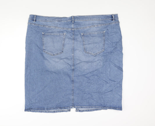 Marks and Spencer Womens Blue Cotton Straight & Pencil Skirt Size 28 Zip