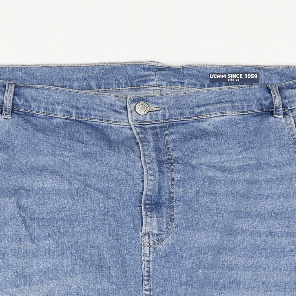 Marks and Spencer Womens Blue Cotton Straight & Pencil Skirt Size 28 Zip