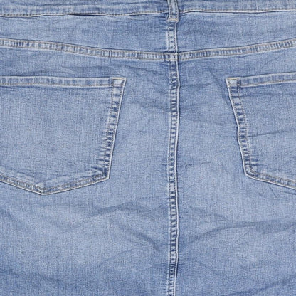 Marks and Spencer Womens Blue Cotton Straight & Pencil Skirt Size 28 Zip