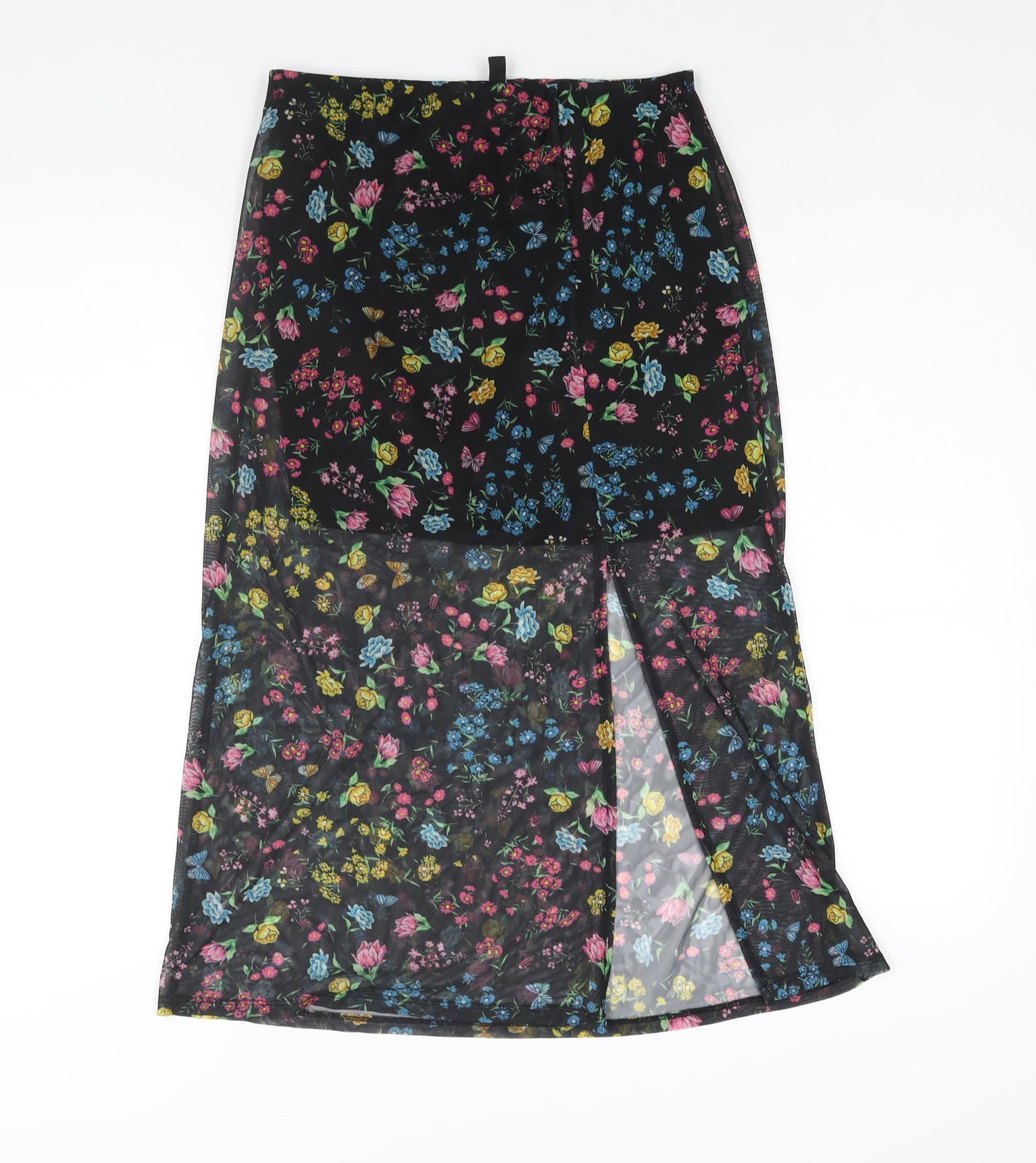 Divided by H&M Womens Black Geometric Polyester Straight & Pencil Skirt Size S - Floral Butterfly Print Semi Sheer
