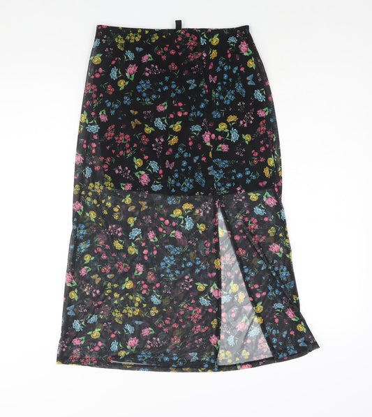 Divided by H&M Womens Black Geometric Polyester Straight & Pencil Skirt Size S - Floral Butterfly Print Semi Sheer