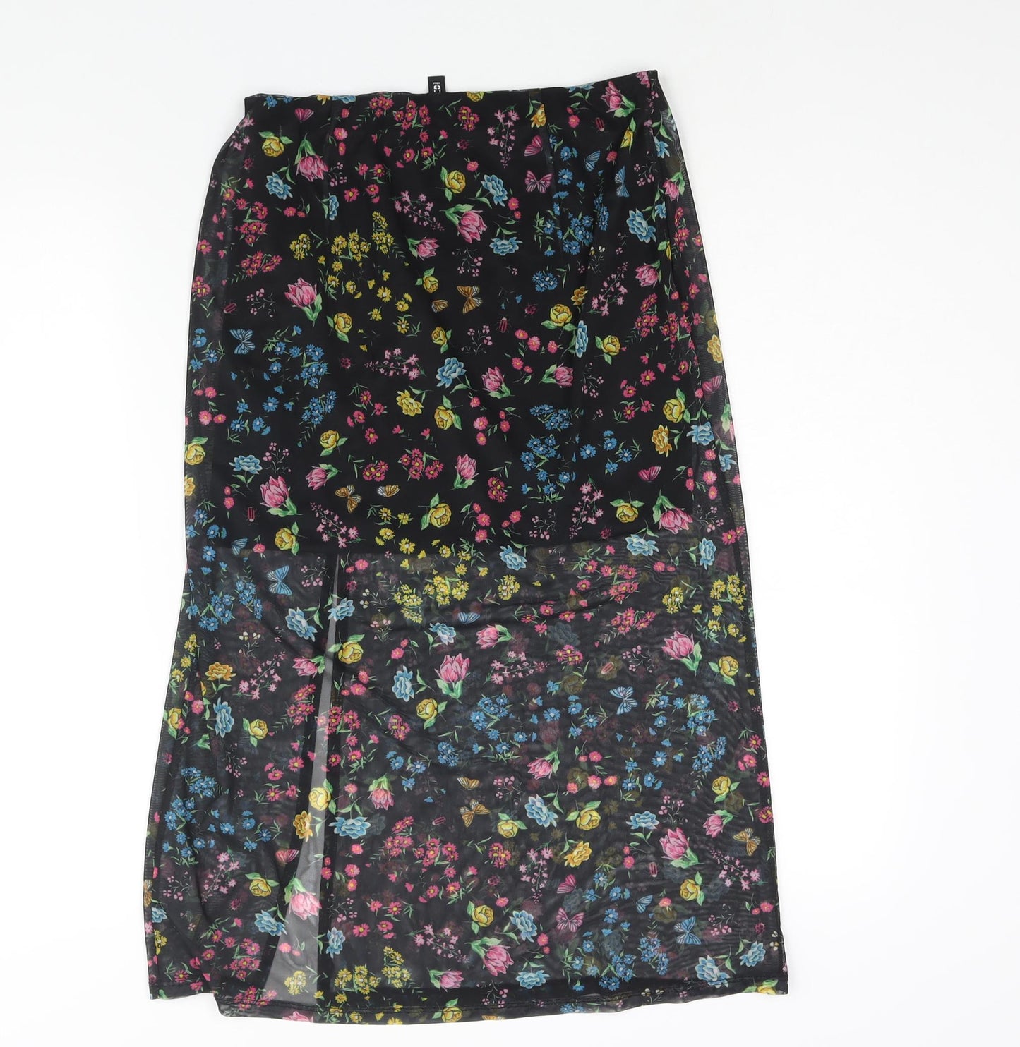Divided by H&M Womens Black Geometric Polyester Straight & Pencil Skirt Size S - Floral Butterfly Print Semi Sheer