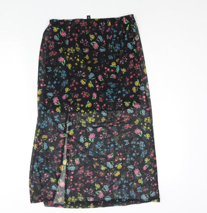 Divided by H&M Womens Black Geometric Polyester Straight & Pencil Skirt Size S - Floral Butterfly Print Semi Sheer