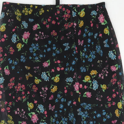 Divided by H&M Womens Black Geometric Polyester Straight & Pencil Skirt Size S - Floral Butterfly Print Semi Sheer