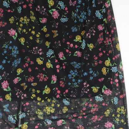 Divided by H&M Womens Black Geometric Polyester Straight & Pencil Skirt Size S - Floral Butterfly Print Semi Sheer