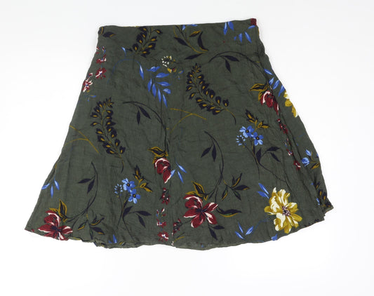 Marks and Spencer Womens Green Floral Viscose A-Line Skirt Size 14