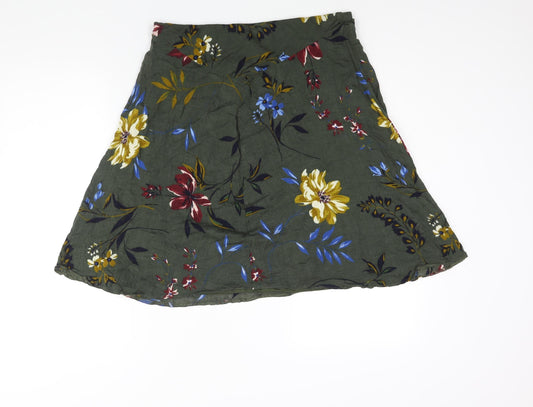 Marks and Spencer Womens Green Floral Viscose A-Line Skirt Size 14
