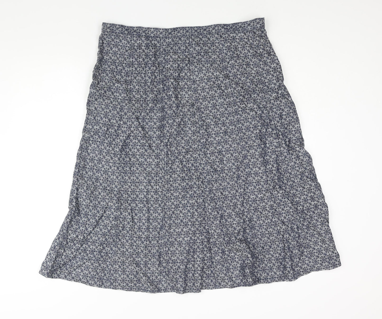 Classic Womens Blue Geometric Lyocell A-Line Skirt Size 16 Zip - Floral Print