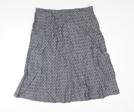 Classic Womens Blue Geometric Lyocell A-Line Skirt Size 16 Zip - Floral Print