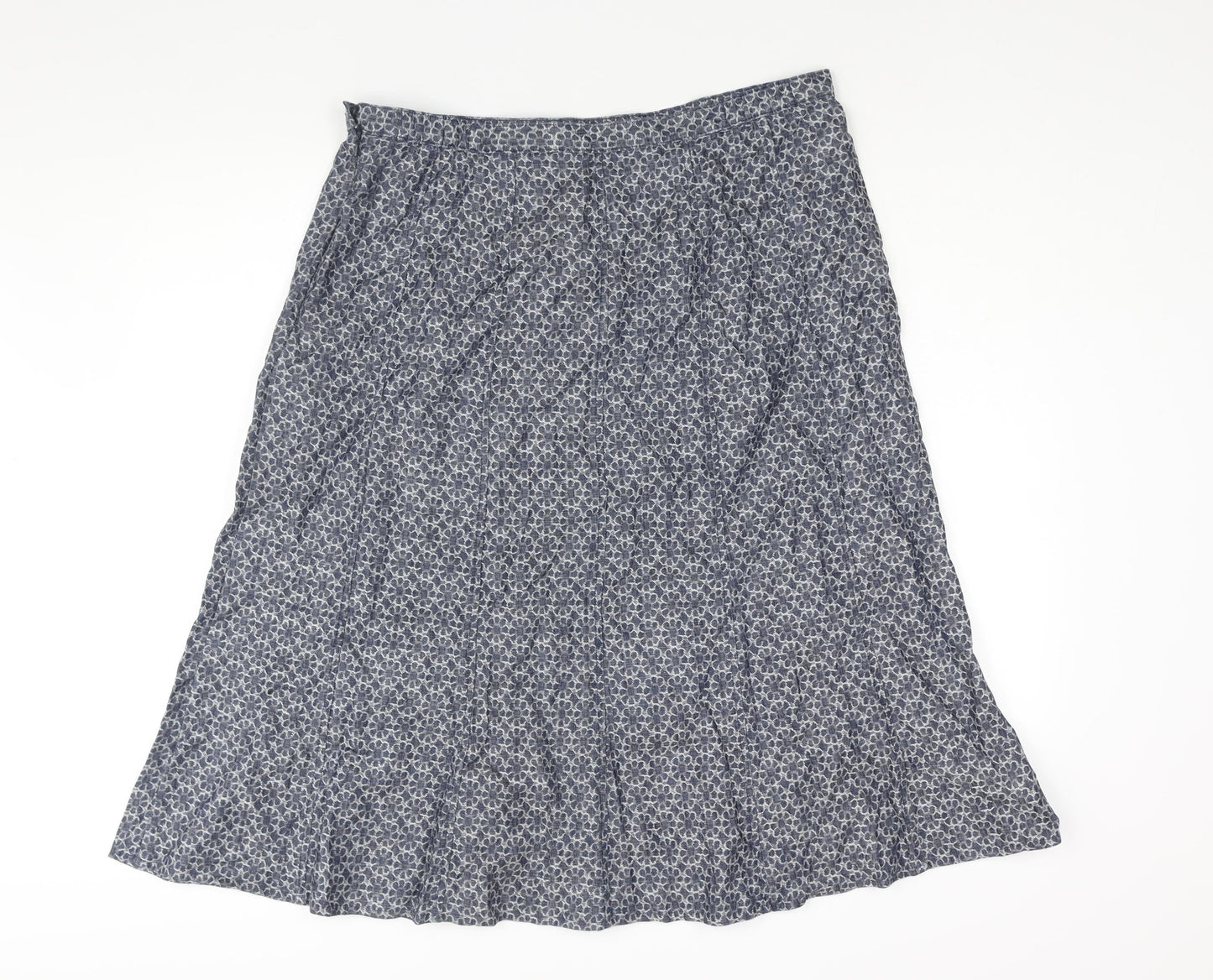 Classic Womens Blue Geometric Lyocell A-Line Skirt Size 16 Zip - Floral Print