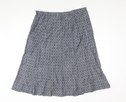 Classic Womens Blue Geometric Lyocell A-Line Skirt Size 16 Zip - Floral Print