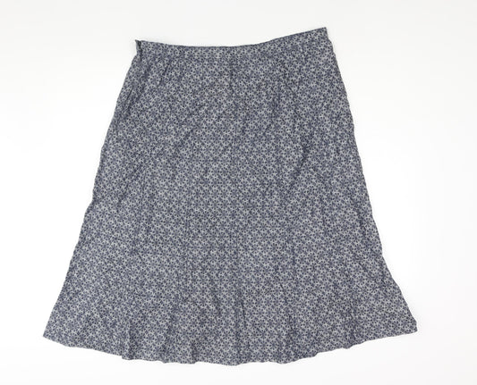 Classic Womens Blue Geometric Lyocell A-Line Skirt Size 16 Zip - Floral Print