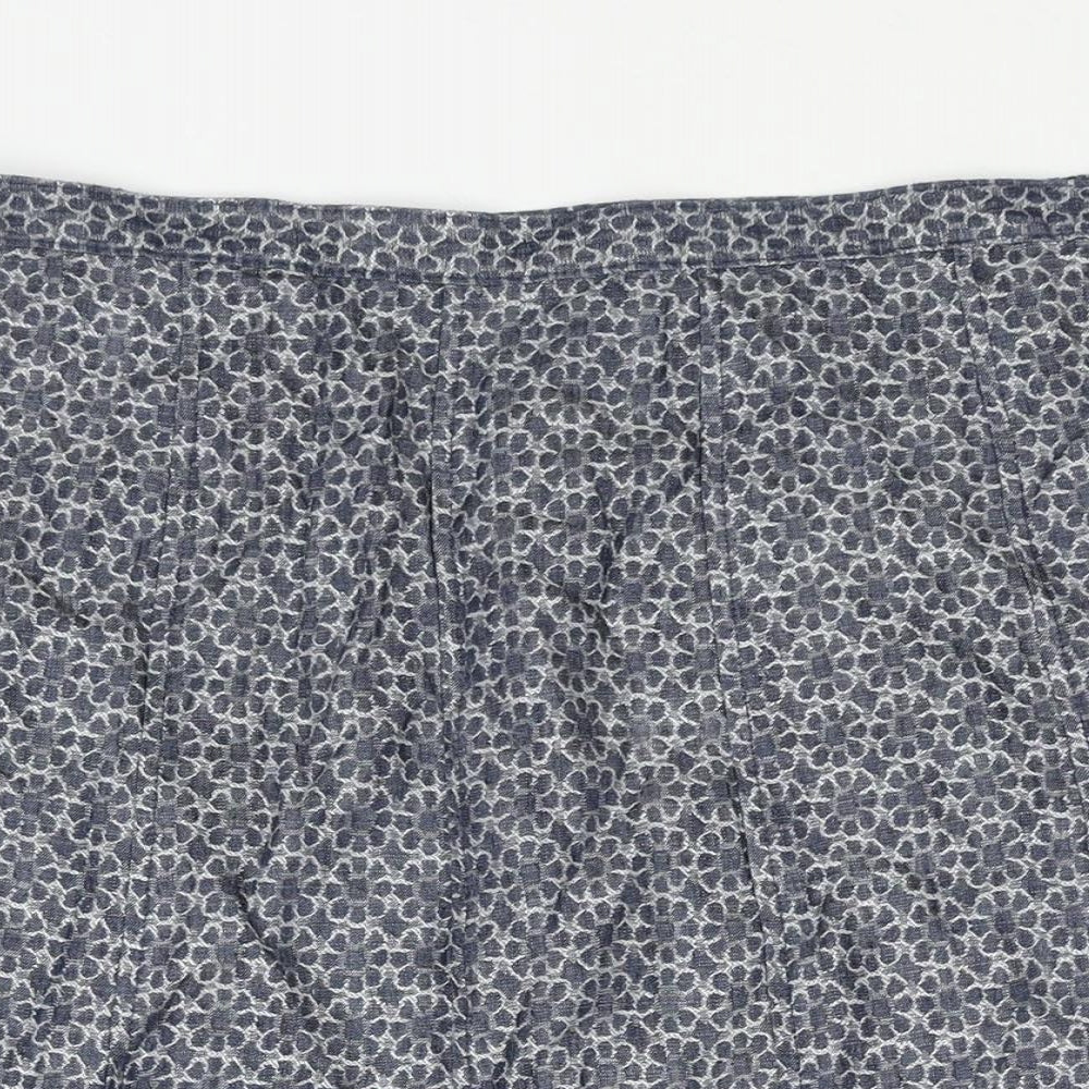 Classic Womens Blue Geometric Lyocell A-Line Skirt Size 16 Zip - Floral Print