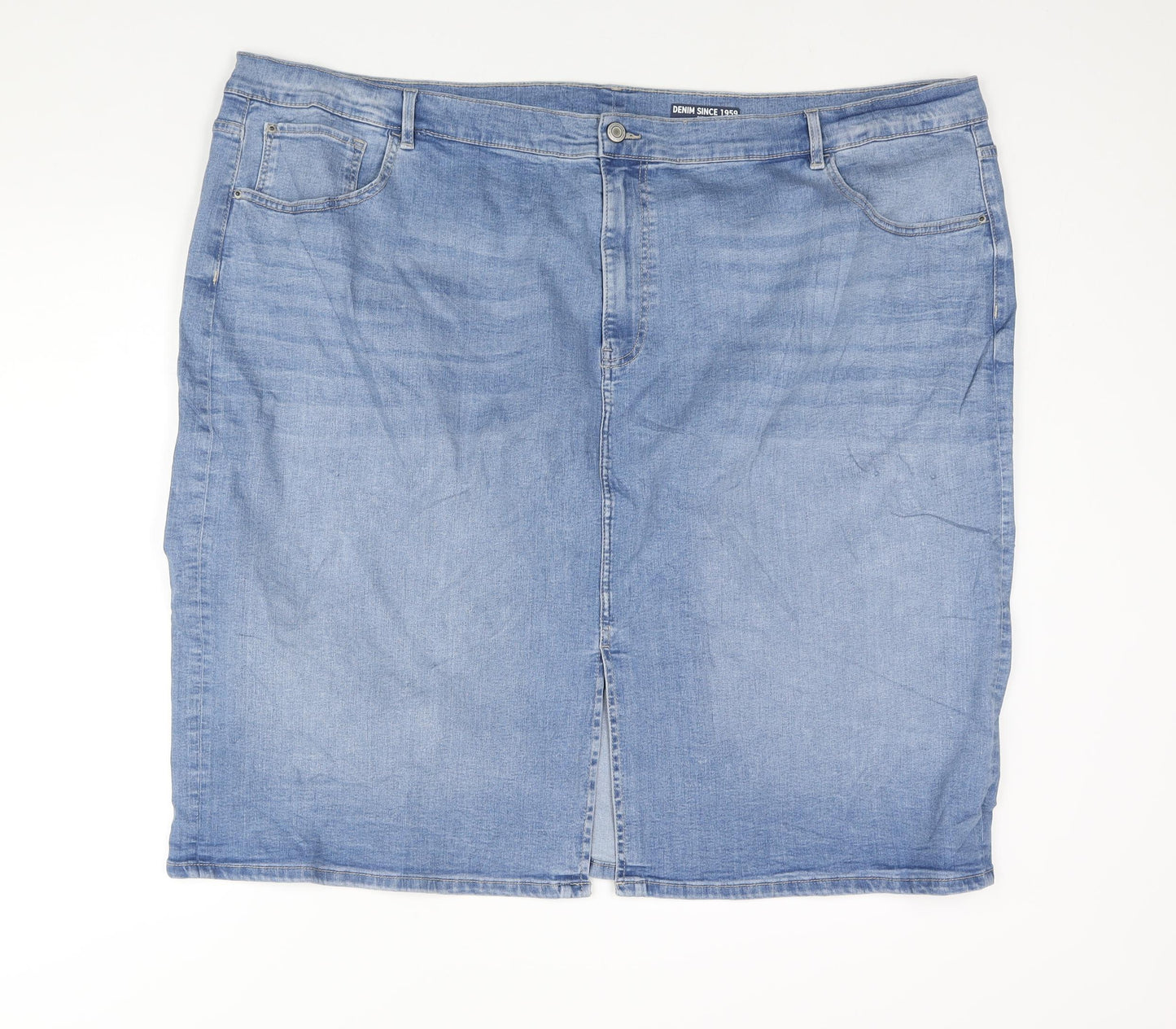 Marks and Spencer Womens Blue Cotton Straight & Pencil Skirt Size 30 Zip