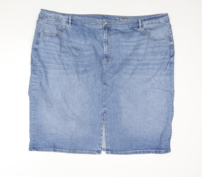 Marks and Spencer Womens Blue Cotton Straight & Pencil Skirt Size 30 Zip