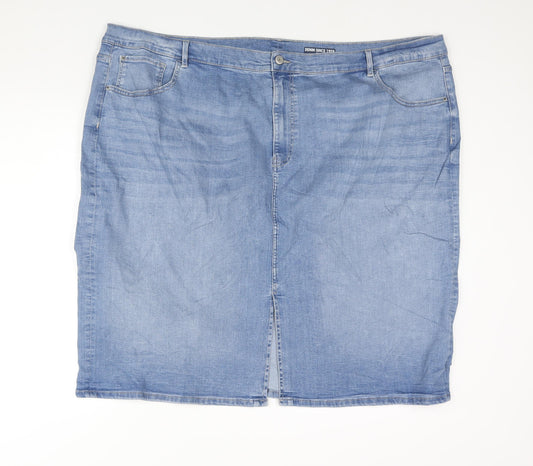 Marks and Spencer Womens Blue Cotton Straight & Pencil Skirt Size 30 Zip