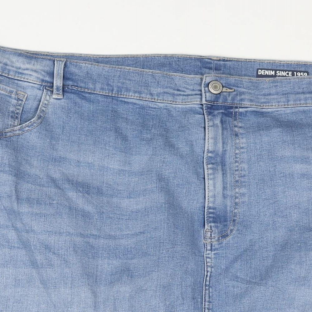 Marks and Spencer Womens Blue Cotton Straight & Pencil Skirt Size 30 Zip