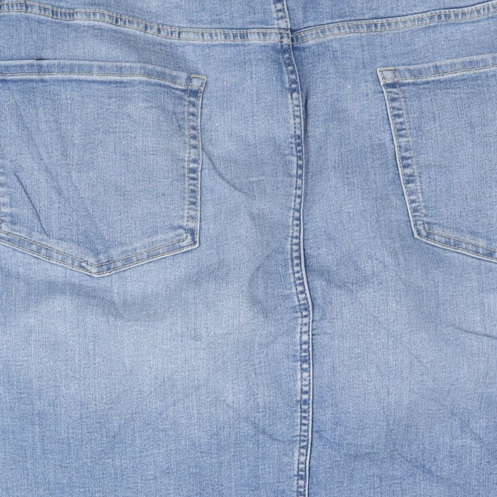Marks and Spencer Womens Blue Cotton Straight & Pencil Skirt Size 30 Zip