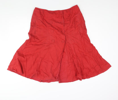 Linea Womens Red Linen A-Line Skirt Size 14 Button