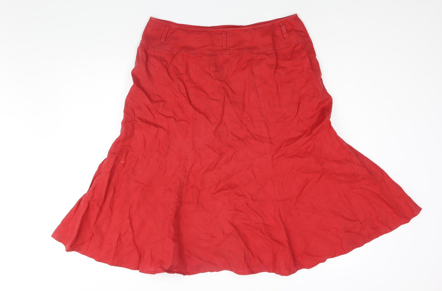 Linea Womens Red Linen A-Line Skirt Size 14 Button