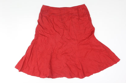 Linea Womens Red Linen A-Line Skirt Size 14 Button