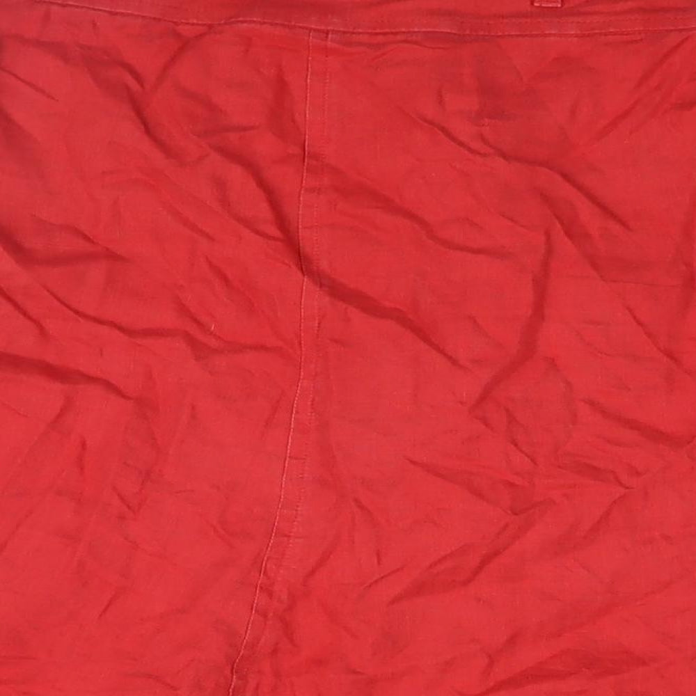 Linea Womens Red Linen A-Line Skirt Size 14 Button