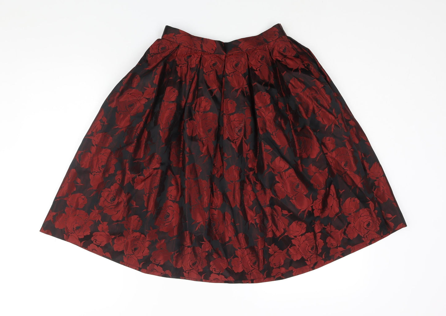 KJ Classics Womens Red Floral Acetate A-Line Skirt Size 24 in Drawstring
