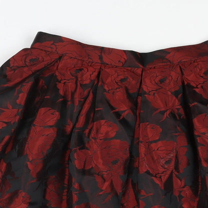 KJ Classics Womens Red Floral Acetate A-Line Skirt Size 24 in Drawstring