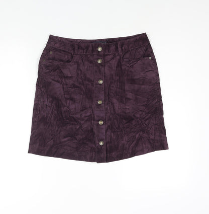 Marks and Spencer Womens Purple Cotton A-Line Skirt Size 12 Button