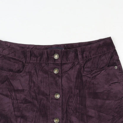 Marks and Spencer Womens Purple Cotton A-Line Skirt Size 12 Button