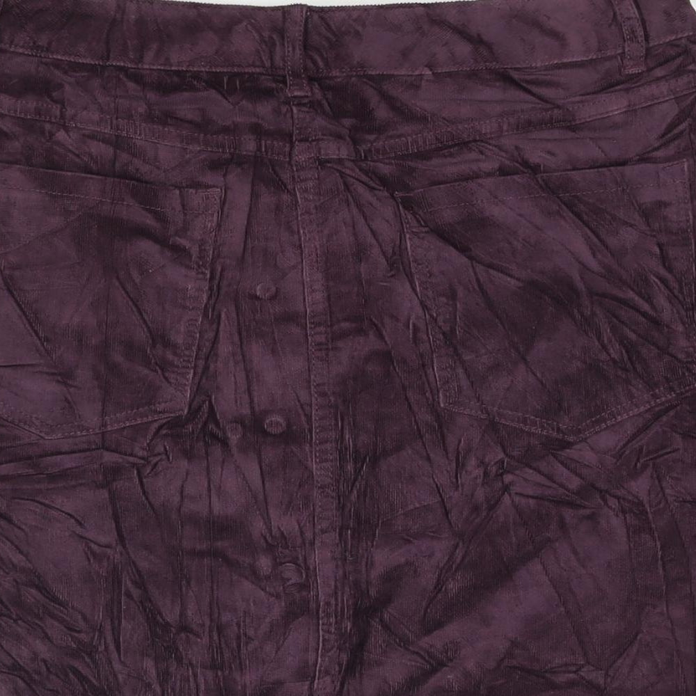 Marks and Spencer Womens Purple Cotton A-Line Skirt Size 12 Button