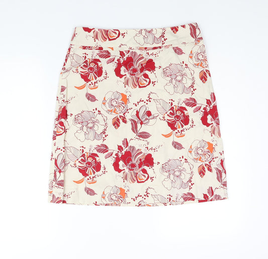 H&M Womens Multicoloured Floral Cotton A-Line Skirt Size 10 Zip