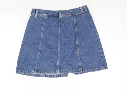 Divided by H&M Womens Blue Cotton A-Line Skirt Size 10 Button