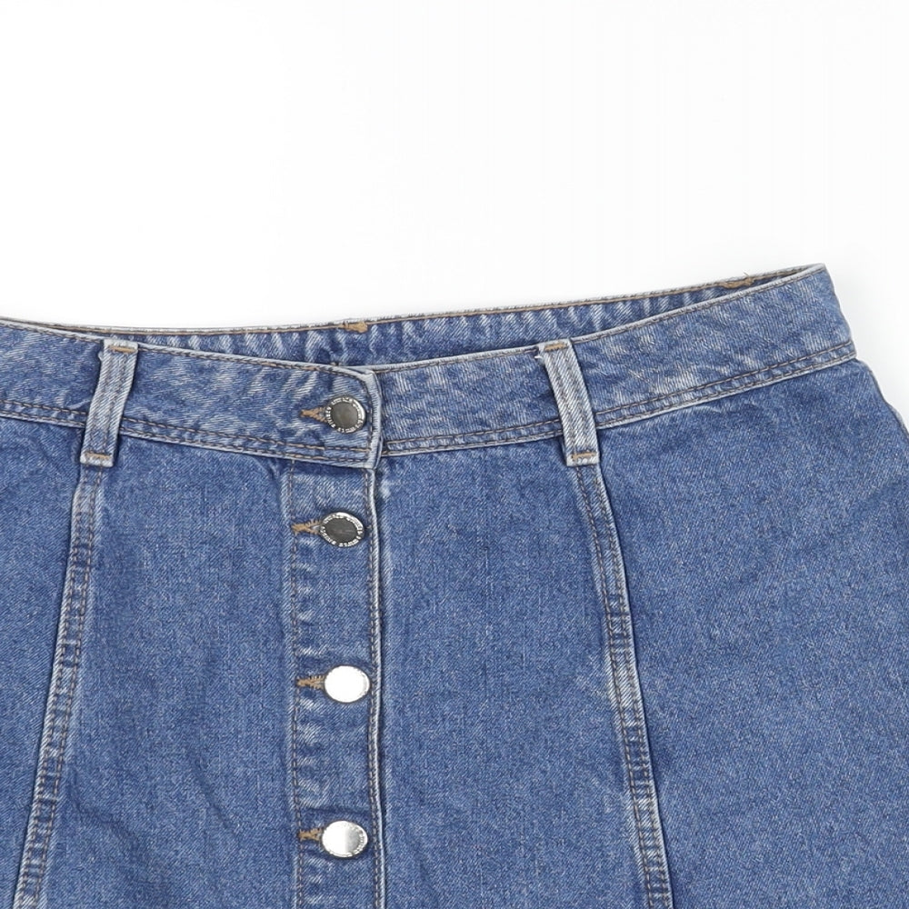 Divided by H&M Womens Blue Cotton A-Line Skirt Size 10 Button