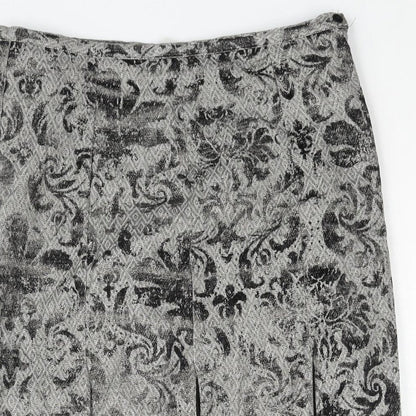 Per Una Womens Grey Geometric Polyester Straight & Pencil Skirt Size 8 Zip - Buttoned Pleat Detail