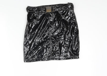 Missguided Womens Black Polyester Mini Skirt Size 6 Zip - Belted